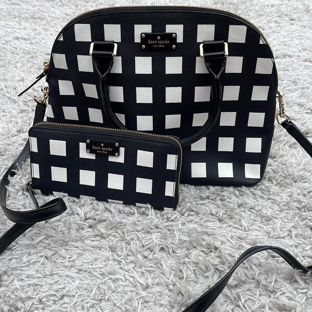 Kate spade black and white checkered purse and wallet